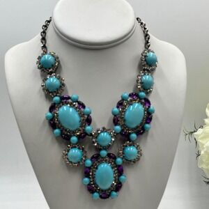 Kenneth Lane K.J.L. KENNETH J. LANE Vintage Amethyst Turquoise Bib Necklace